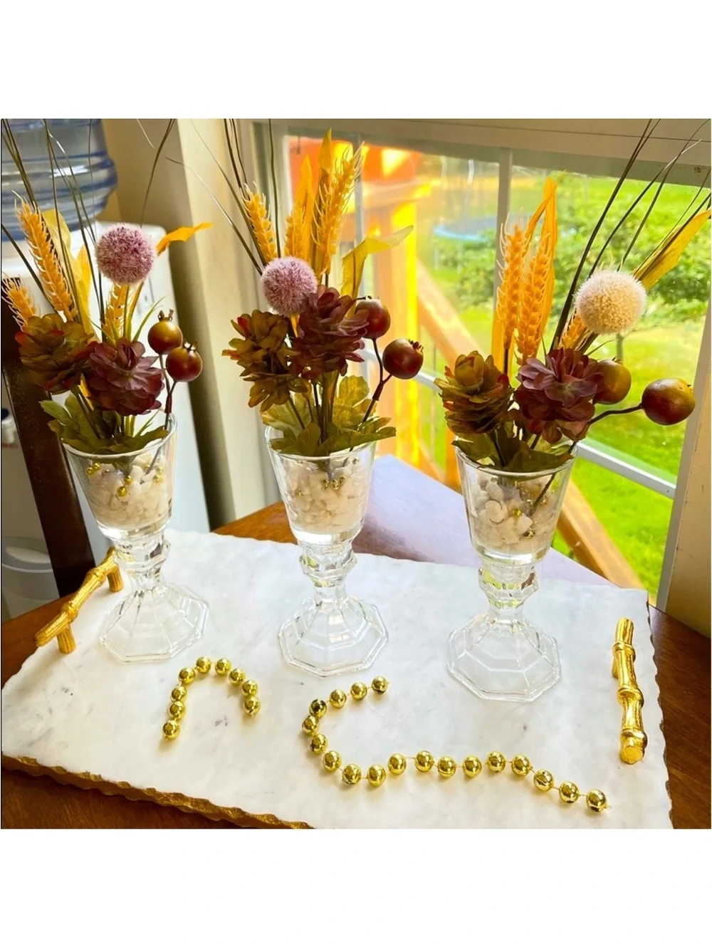 Autumn Harvest Faux Floral Vases in Yellow and Burgundy - Unbranded